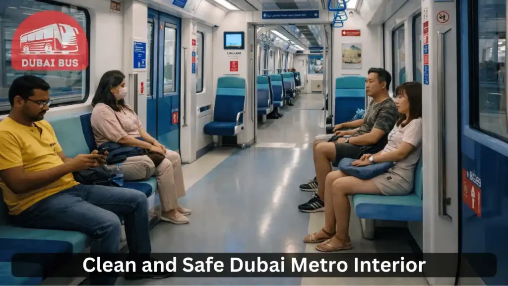Clean interior of Dubai Metro train