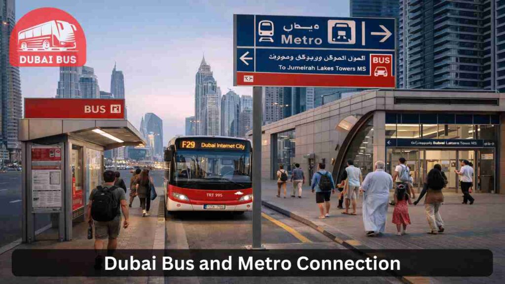 Dubai bus stop connected to metro station