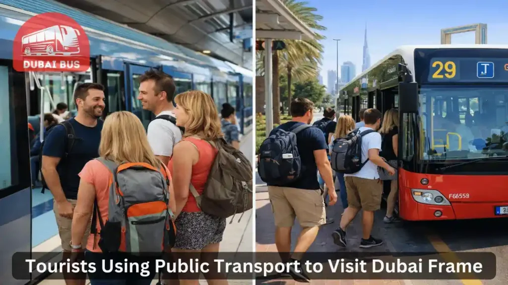 tourists using public transport to visit dubai frame