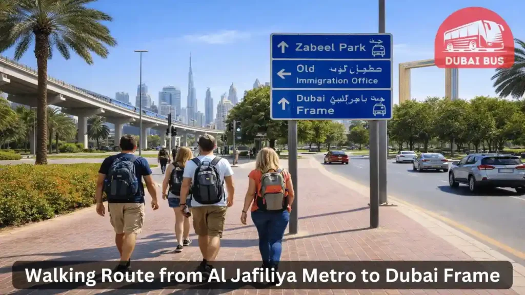 walking rout from al jafiliya metro to dubai frame