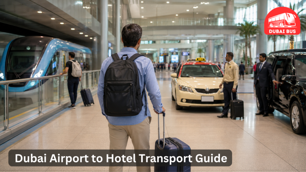 Dubai Airport to Hotel transport options including Metro, taxi and airport transfer