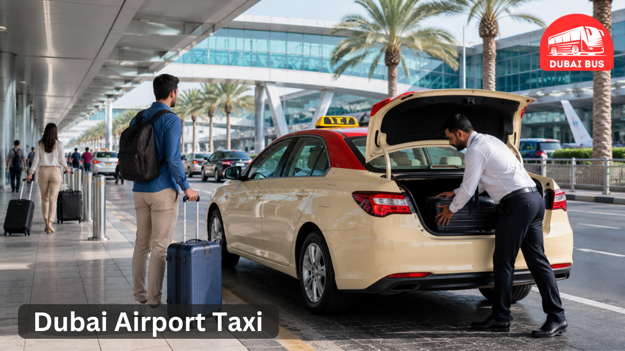 Official RTA taxi outside Dubai International Airport
